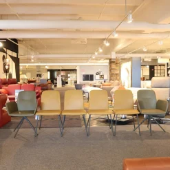 6er Set Stuhl S1000 Leder Senf Gelb Und Leder Grün Gestell Pulverbeschichtet Anthrazit