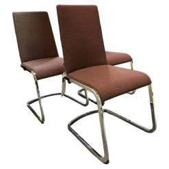 3-er Set Stuhl S1 Leder-Stoff-Kombination Außen Leder Schlamm Innen Stoff Gestell Stahl Verchromt Glänzend