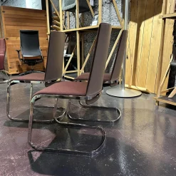 3-er Set Stuhl S1 Leder-Stoff-Kombination Außen Leder Schlamm Innen Stoff Gestell Stahl Verchromt Glänzend