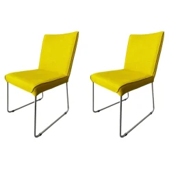 2er Set Stuhl S21 Now Stoff Lemon Gelb Gestell Metall Verchromt