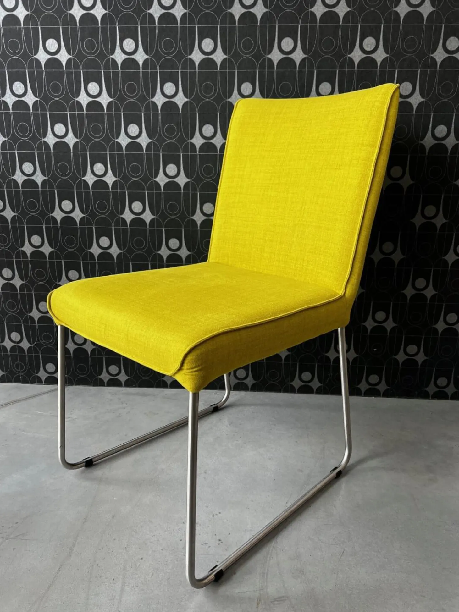 2er Set Stuhl S21 Now Stoff Lemon Gelb Gestell Metall Verchromt