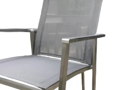 4er Set Stuhl Scalea Hochlehner Outdoor Textillene Silbergrau Armlehnen Aluminium Schwarz Gestell Edelstahl Gebürstet