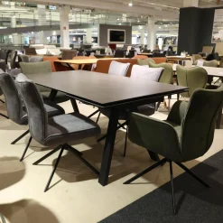 6er Set Stuhl Setubal Vintagelook Dunkelgrau Und Olive Grün Gestell Oval Schwarz Matt Lackiert