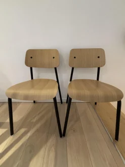 2er Set Stuhl Studie Eichenholz Furniert Gestell Aluminiumrohr Schwarz