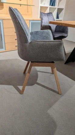 6er Set Stuhl Tacoma Stoff Vintage Struktur Grün Und Anthrazit Gestell Eiche Massiv Klar Lackiert Drehbar