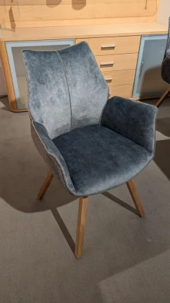 6er Set Stuhl Tacoma Stoff Vintage Struktur Grün Und Anthrazit Gestell Eiche Massiv Klar Lackiert Drehbar