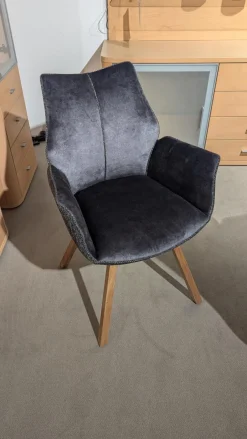 6er Set Stuhl Tacoma Stoff Vintage Struktur Grün Und Anthrazit Gestell Eiche Massiv Klar Lackiert Drehbar