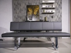 3er Set Stuhl Und Essbank Mirado Leder 1024 Anthrazit Gestell Flachstahl Verchromt