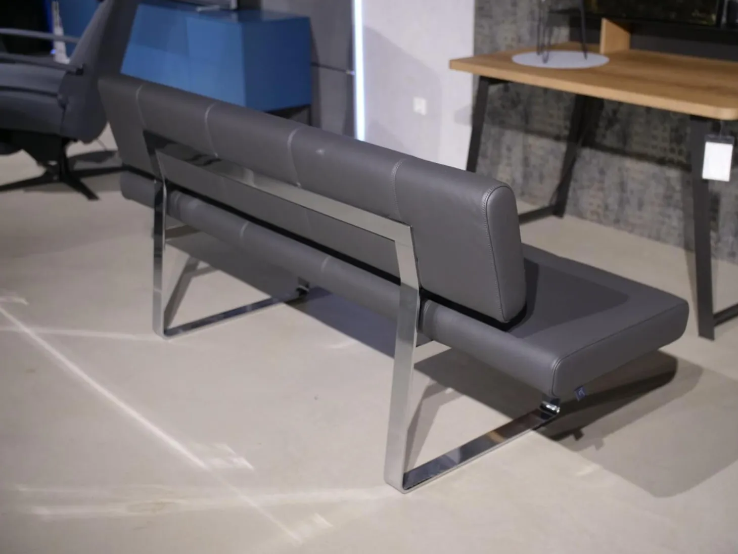 3er Set Stuhl Und Essbank Mirado Leder 1024 Anthrazit Gestell Flachstahl Verchromt