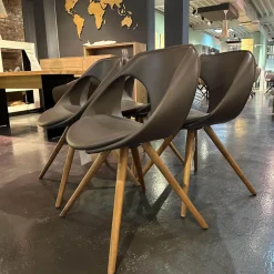 4-er Set Stuhl UP Leder Tender 602 Braun Holzfüße Nussbaum Geölt