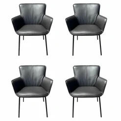 4er Set Stuhlsessel 655 Leder 40 300 Dunkelbraun Gestell Stahl Verkehrsschwarz Mit Kunststoffgleitern