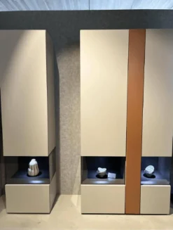 2er Set Vitrine Neo Lack Seidengrau Und Braun Mit Offenen Glasfächern