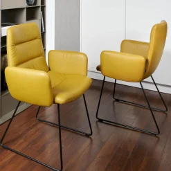 2-er Stuhlgruppe Arva Light Mit Armlehne Leder Sauvage Citrin 8118 Drahtkufe Schwarz