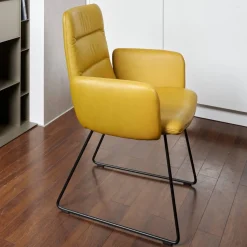 2-er Stuhlgruppe Arva Light Mit Armlehne Leder Sauvage Citrin 8118 Drahtkufe Schwarz