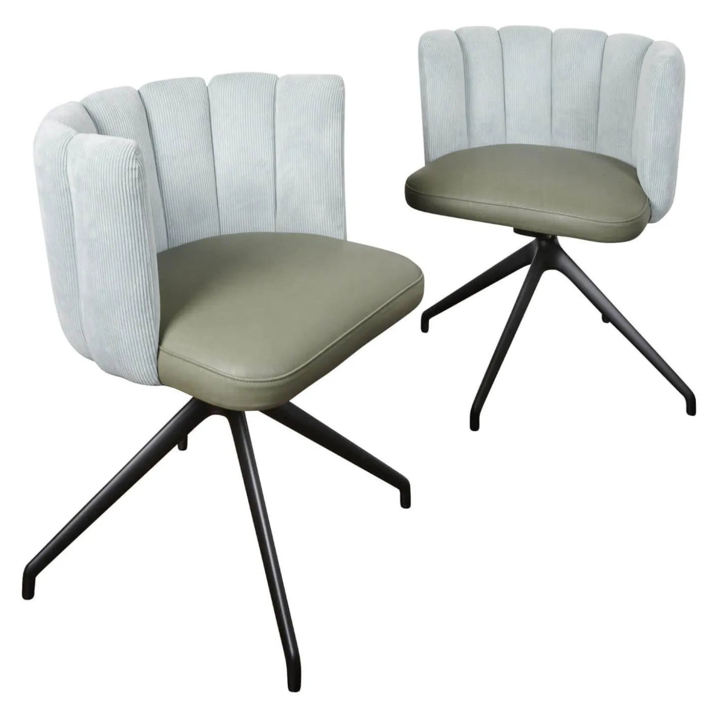 2-er Stuhlgruppe Gaia Rücken Stoff Lisboa 18 Sitz Leder Silk Dark Olive 182 4-Fuß Sterngestell Schwarz