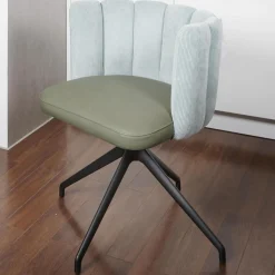 2-er Stuhlgruppe Gaia Rücken Stoff Lisboa 18 Sitz Leder Silk Dark Olive 182 4-Fuß Sterngestell Schwarz