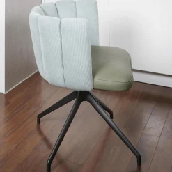 2-er Stuhlgruppe Gaia Rücken Stoff Lisboa 18 Sitz Leder Silk Dark Olive 182 4-Fuß Sterngestell Schwarz