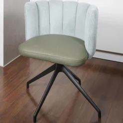 2-er Stuhlgruppe Gaia Rücken Stoff Lisboa 18 Sitz Leder Silk Dark Olive 182 4-Fuß Sterngestell Schwarz