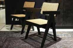 2er-Ser Stuhl Office Chair 051 Spanisches Rohrgeflecht Gestell Massivholz Eiche Schwarz