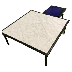 2er-Set 901 Couchtisch Tischplatte Naturstein Carrara Gestell Buche Schwarz