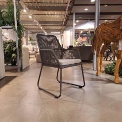 4er-Set Armlehnstuhl Allanis Bezug Stoff Copacabana White Grey 165 Grau Kufengestell Aluminium Anthrazit