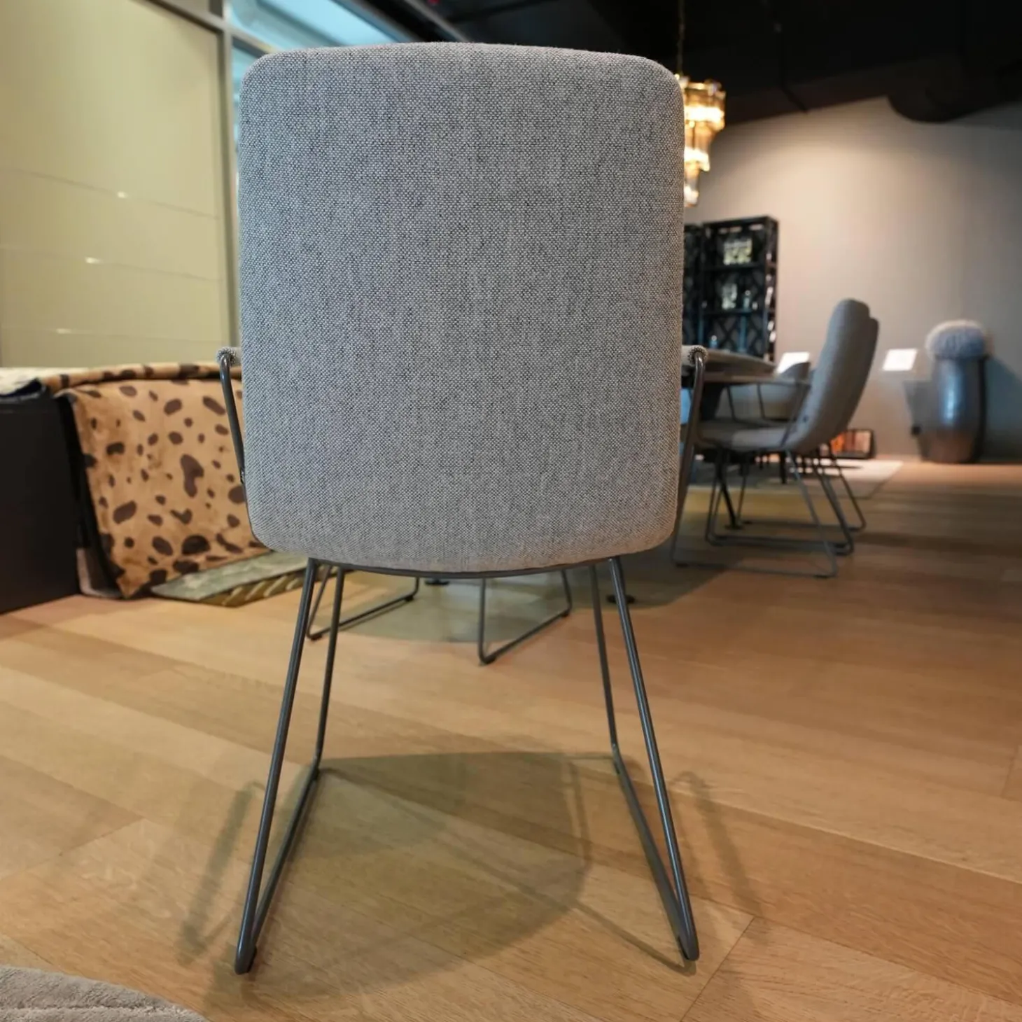 6er-Set Armlehnstuhl Arva Light Bezug Stoff Hallingdal 116 Grau Drahtkufengestell Eisenblank Einschichtlack