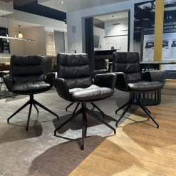 4er-Set Armlehnstuhl Arva Leder Sauvage Schwarz 4 Fuß Stern Gestell Struktur Schwarz Drehbar