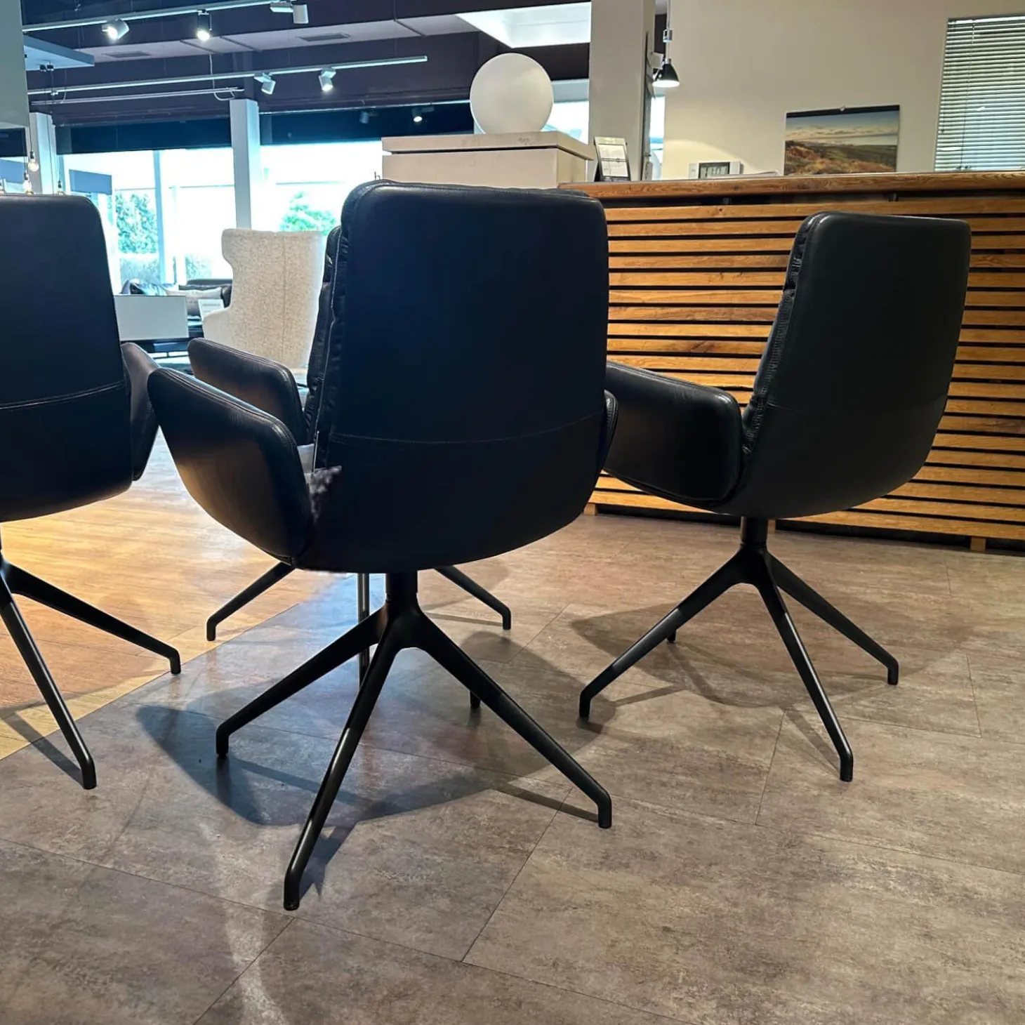 4er-Set Armlehnstuhl Arva Leder Sauvage Schwarz 4 Fuß Stern Gestell Struktur Schwarz Drehbar