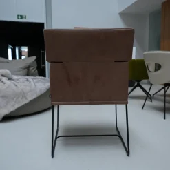 5er-Set Armlehnstuhl Caal Leder Wildanilin Braun 8001 Drahtkufengestell