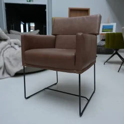 5er-Set Armlehnstuhl Caal Leder Wildanilin Braun 8001 Drahtkufengestell