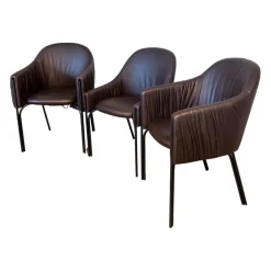 3er-Set Armlehnstuhl Celine Leder Sahara Canelo 60015 Braun Gestell Stahl Schwarz