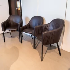 3er-Set Armlehnstuhl Celine Leder Sahara Canelo 60015 Braun Gestell Stahl Schwarz