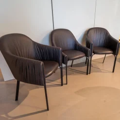 3er-Set Armlehnstuhl Celine Leder Sahara Canelo 60015 Braun Gestell Stahl Schwarz