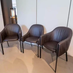 3er-Set Armlehnstuhl Celine Leder Sahara Canelo 60015 Braun Gestell Stahl Schwarz