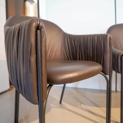 3er-Set Armlehnstuhl Celine Leder Sahara Canelo 60015 Braun Gestell Stahl Schwarz