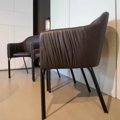 3er-Set Armlehnstuhl Celine Leder Sahara Canelo 60015 Braun Gestell Stahl Schwarz