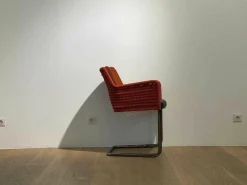 4er-Set Armlehnstuhl D43 Geflecht Rot Sitzkissen Leder Rückenkissen Stoff