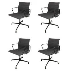 4er-Set Armlehnstuhl EA104 Stoff Hopsak 05 Dunkelgrau Drehgestell Aluminium Tiefschwarz Pulverbeschichtet