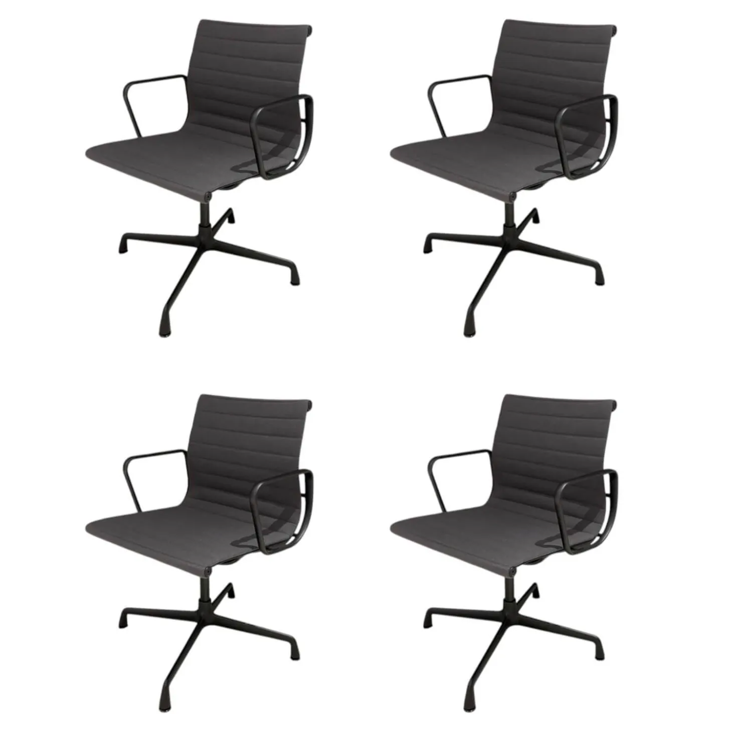 4er-Set Armlehnstuhl EA104 Stoff Hopsak 05 Dunkelgrau Drehgestell Aluminium Tiefschwarz Pulverbeschichtet