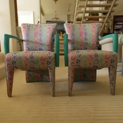 2er-Set Armlehnstuhl Extra Stoff Mehrfarbig Lack Hochglanz Grün