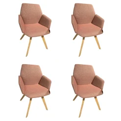 4er-Set Armlehnstuhl Honey Stoff Cardiff Rot Füße Wildeiche Hell Geölt