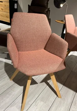 4er-Set Armlehnstuhl Honey Stoff Cardiff Rot Füße Wildeiche Hell Geölt