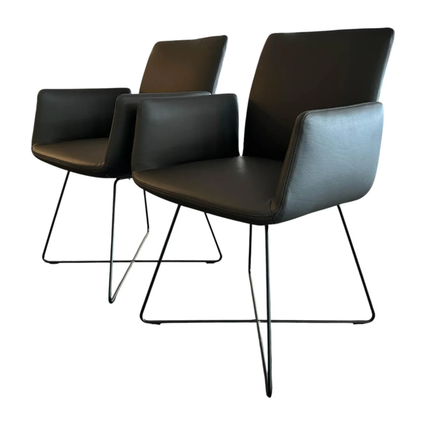 2er-Set Armlehnstuhl Jalis 541 Leder 287 Grau Drahtgestell Metall Schwarz Pulverbeschichtet