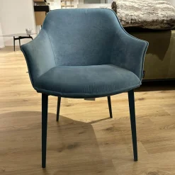 4er-Set Armlehnstuhl Kedua 4061 Bezug Stoff Bel-321 A Blau Metallfuß Dreieckig Petrol Dunkelblau