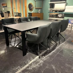 6er-Set Armlehnstuhl Leder Idaho Graphit Grau Sparkfuß Stahl Schwarz Drehbar