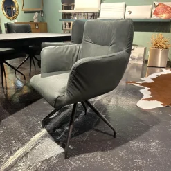 6er-Set Armlehnstuhl Leder Idaho Graphit Grau Sparkfuß Stahl Schwarz Drehbar