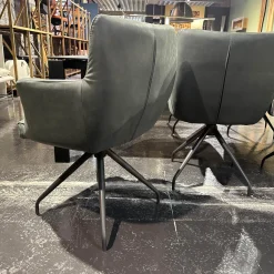 6er-Set Armlehnstuhl Leder Idaho Graphit Grau Sparkfuß Stahl Schwarz Drehbar