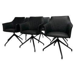 6er-Set Armlehnstuhl Mara Cruz Leder Senso 1000 Schwarz Gestell Metall Epoxy Granite Anthrazit Matt