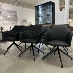 6er-Set Armlehnstuhl Mara Cruz Leder Senso 1000 Schwarz Gestell Metall Epoxy Granite Anthrazit Matt