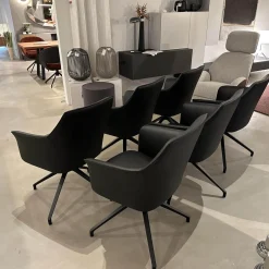 6er-Set Armlehnstuhl Mara Cruz Leder Senso 1000 Schwarz Gestell Metall Epoxy Granite Anthrazit Matt